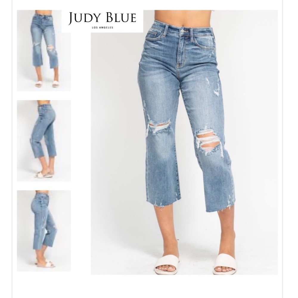 NEW Judy Blue HW Destroy Crop Wide Leg sz 0